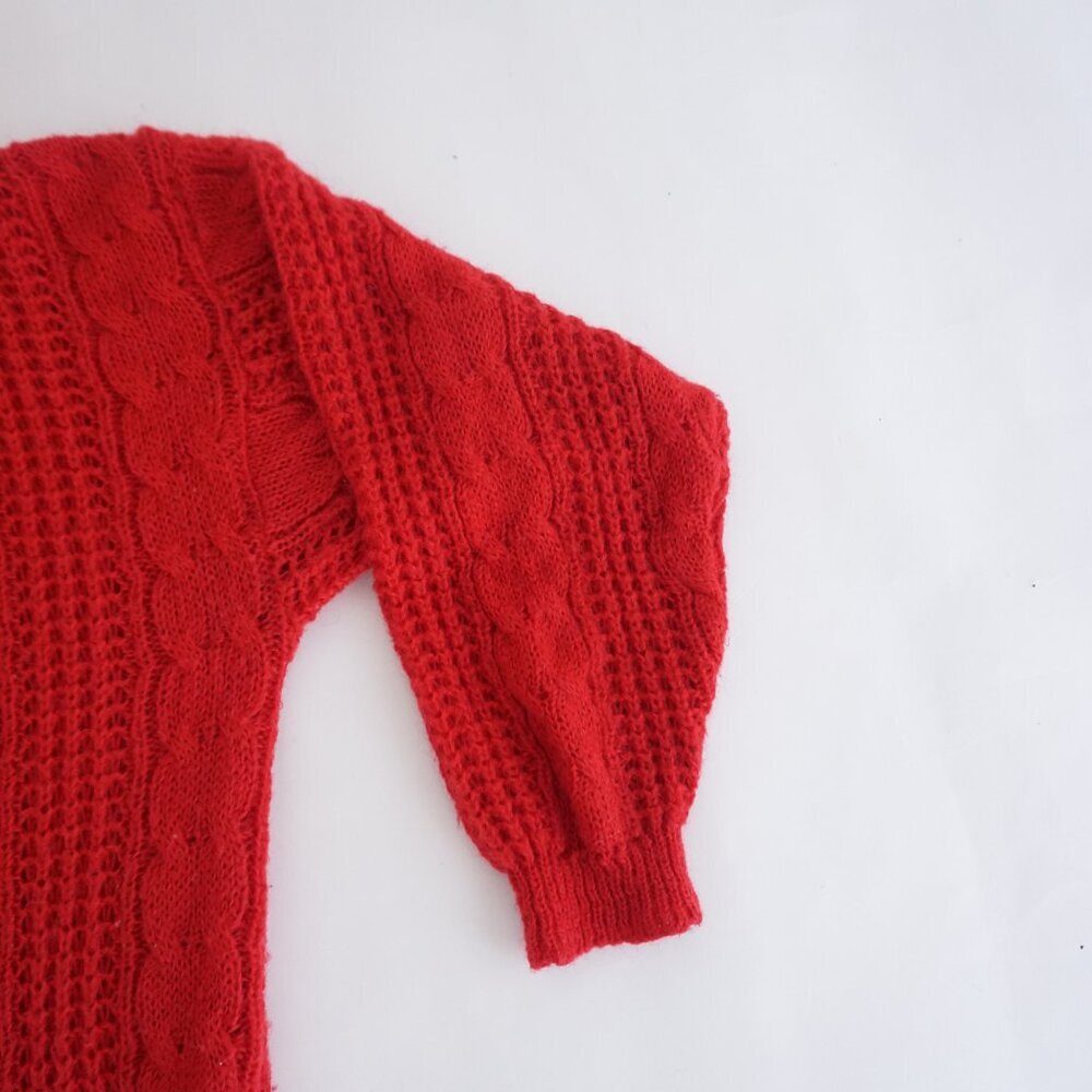 Red Cable Knit Button-Front Cardigan Sweater - Picture 5 of 10